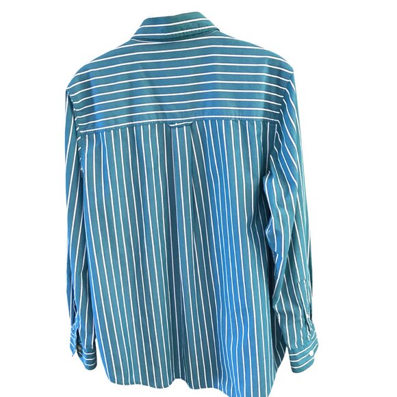 Chaps Striped Shirt: Lightweight Button-Down, Teal & White, Size Men’s Medium - Picture 2 of 10
